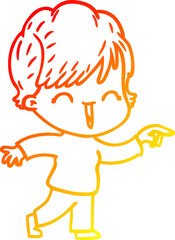 warm gradient line drawing cartoon laughing woman