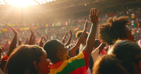 Fototapeta premium African People Crowd Cheering At Arena Background Generative AI