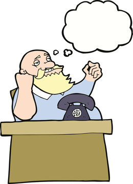 recommend clip art: cartoon arrogant boss man with thought bubble