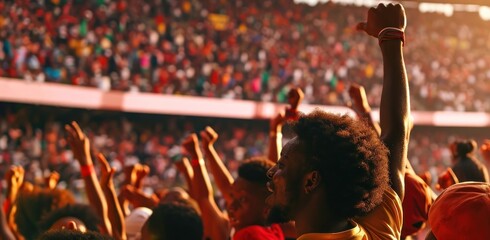 African People Group Cheering At Arena Backdrop Generative AI