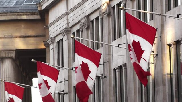 Canadian Flags waving on the embassy in London