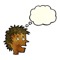cartoon excited boy with thought bubble