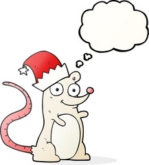 thought bubble cartoon mouse wearing christmas hat