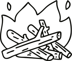 quirky line drawing cartoon campfire