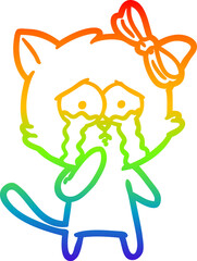 rainbow gradient line drawing cartoon cat