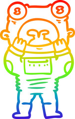 rainbow gradient line drawing cartoon alien gasping in surprise