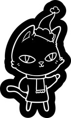 cartoon icon of a cat staring wearing santa hat