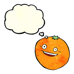 happy cartoon orange with thought bubble