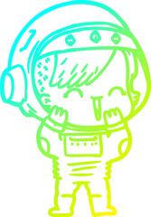 cold gradient line drawing cartoon laughing astronaut girl
