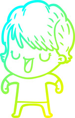 cold gradient line drawing cartoon woman talking