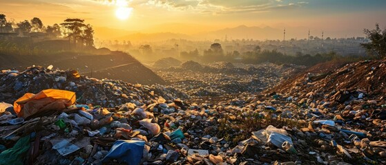 Transforming a landfill into a lush green space, showcasing the long-term benefits of waste reduction. Generative AI.