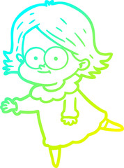 Obraz premium cold gradient line drawing happy cartoon girl