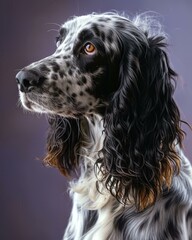 An adorable black and white spaniel with long, silky hair. Generative AI.