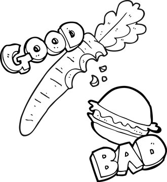 recommend clip art: black and white cartoon good and bad food