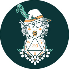elf bard character with natural twenty dice roll icon