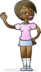 cartoon waving woman