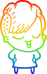 rainbow gradient line drawing happy cartoon girl