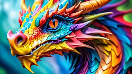 Abstractly magnificent, a colorful Dragon in an unbelievably awesome 3D; rich colors dance on a wonderfully bright background.