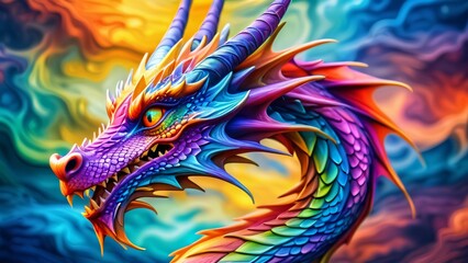 Abstract perfection, a colorful Dragon in an incredibly awesome 3D; colorful curves on a wonderfully bright background.