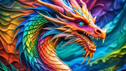 Abstract perfection, a colorful Dragon in an incredibly awesome 3D; colorful curves on a wonderfully bright background.