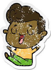 distressed sticker of a happy cartoon man