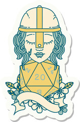 human fighter with natural twenty dice roll sticker