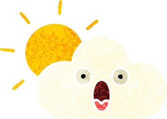 retro illustration style cartoon sunshine and cloud