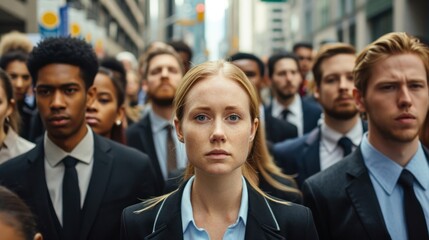 Fototapeta premium Female Businesswoman Amongst People During Day Background Generative AI