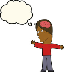 cartoon man with brain with thought bubble