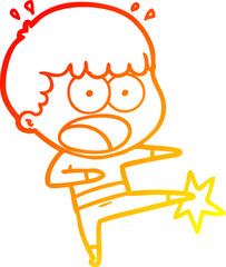 warm gradient line drawing cartoon boy karate kicking