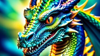 Fototapeta premium Abstractly spectacular, a colorful Dragon dances on an unbelievably magnificent close-up; a 3D explosion of rich and inspiring colors.