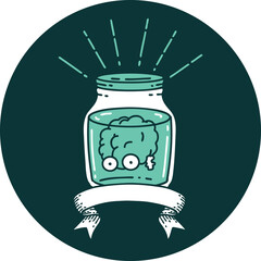 icon of tattoo style brain in jar