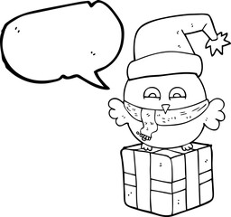 speech bubble cartoon cute christmas owl on gift