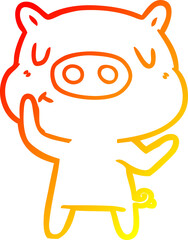 Obraz premium warm gradient line drawing cartoon content pig