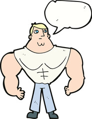 cartoon body builder with speech bubble