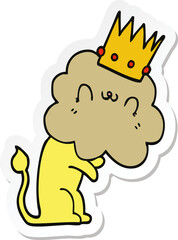 sticker of a cartoon lion with crown