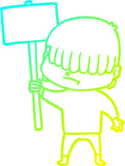 cold gradient line drawing cartoon boy with untidy hair