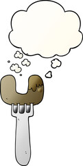 cartoon sausage on fork and thought bubble in smooth gradient style