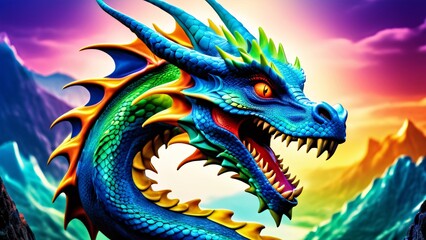 Abstract perfection, a colorful Dragon in an incredibly awesome 3D; colorful curves on a wonderfully bright background.