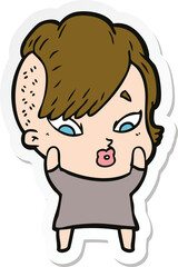 sticker of a cartoon surprised girl