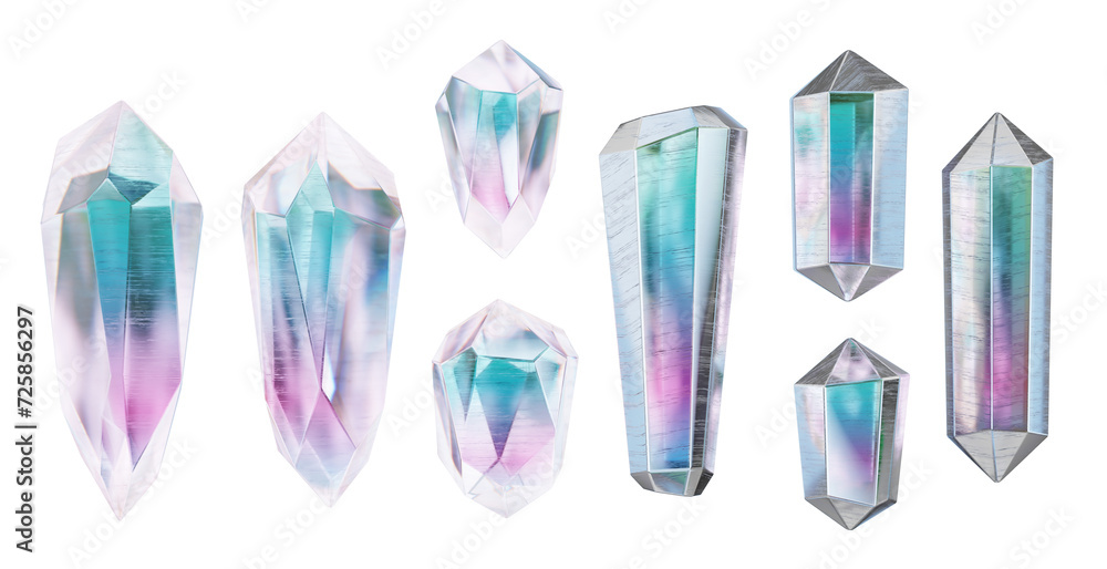 Poster crystal collection set pack isolated background 3d rendering