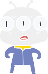 flat color style cartoon three eyed alien