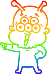 rainbow gradient line drawing happy cartoon alien pointing