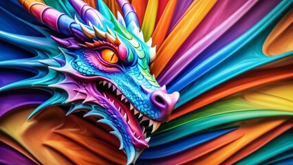 Abstractly magnificent, a colorful Dragon in an unbelievably awesome 3D; rich colors dance on a wonderfully bright background.
