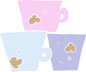 flat color illustration of a cartoon stack of coffee cups