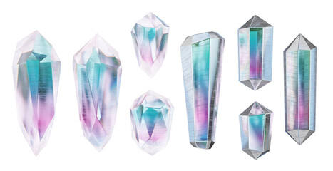 Crystal collection set pack isolated background 3d rendering 
