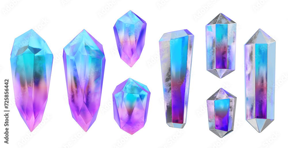 Poster crystal collection set pack isolated background 3d rendering