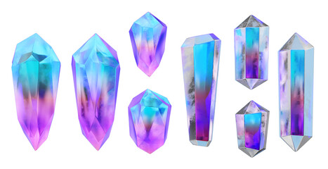 Crystal collection set pack isolated background 3d rendering