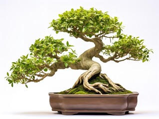 Potted Bonsai Tree Miniature Garden Isolated on White Background AI Generated