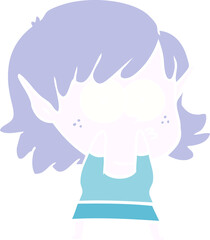 flat color style cartoon elf girl staring